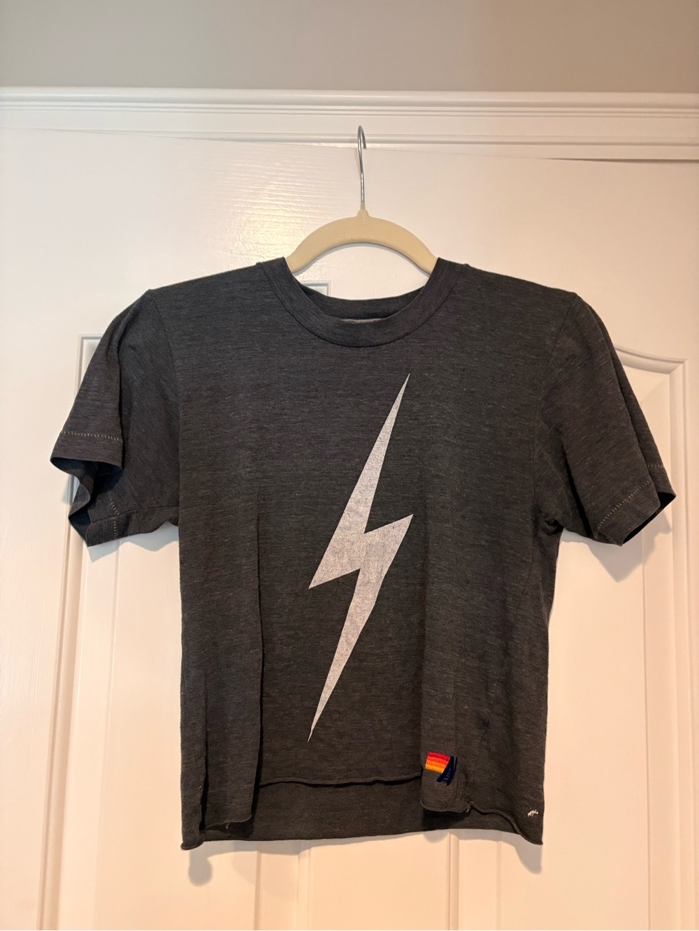 Aviator Nation Charcoal Tee with Silver Lightning Bolt